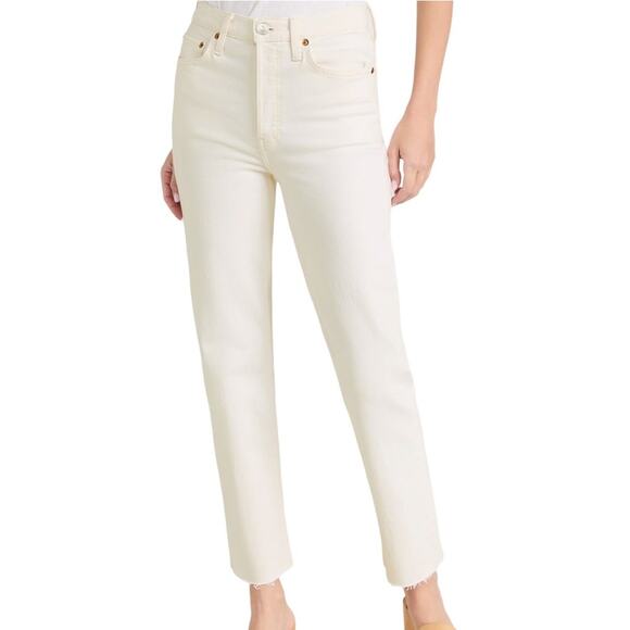 RE/DONE 29 Vintage White High Rise 70s Stove Pipe Button Fly Jeans - Picture 1 of 13